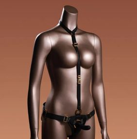 Страпон с нереалистичным фаллоимитатором M UPKO, с ошейником, черный sexstyle