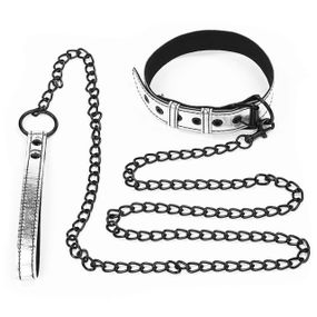 Ошейник с поводком LoveToy Bondage Fetish Metallic Pup Collar (серебристый) sexstyle