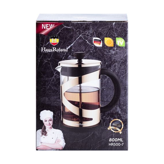 Чайник прозорий заварювальний з френч пресом 800 мл  Золотий HP33540PGL | Зображення 4