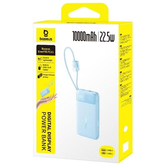 Портативний ЗП Power Bank Baseus EnerFill FC11 PD22.5W with cable 10000 mAh (2USB-C) (E0027R) Galaxy Blue | Зображення 3