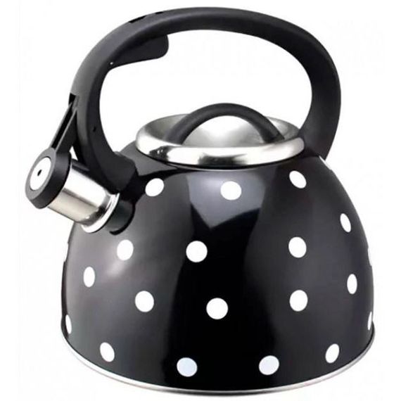 Чайник с свистком для газовой плиты Unique UN-5301 2,5л горошек, красивый чайник. Цвет: черный | Зображення 6