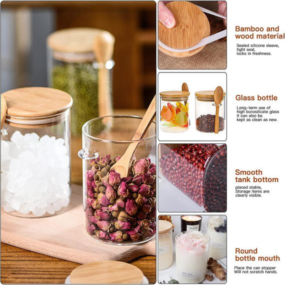Скляні банки герметичні з кришками та ложками на 540 мл, банки для цукерок із кришками, прозорі банки | Зображення 4