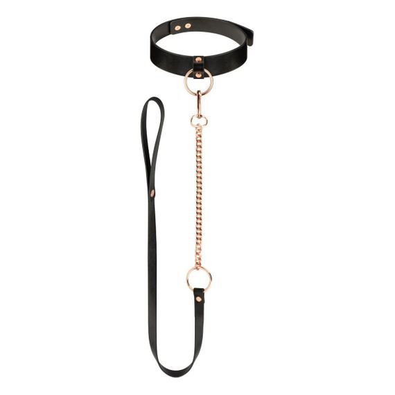 Нашийник із повідцем Rosy Gold — Collar with Leash — Black sexstyle