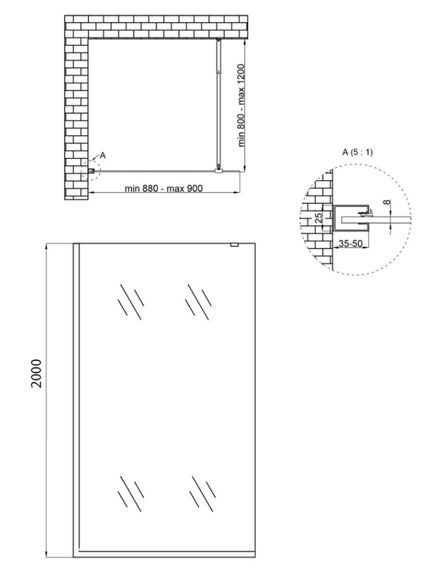 Душова перегородка Qtap Walk-In Standard BLM209.C8 90х200 см, скло Clear 8 мм, покриття CalcLess | Зображення 1