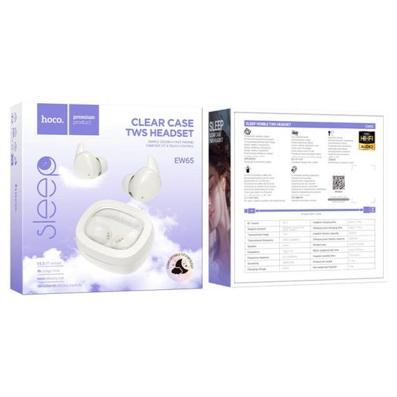 Бездротові навушники HOCO EW65 Shadow true wireless sleep BT headset Milky white | Зображення 4