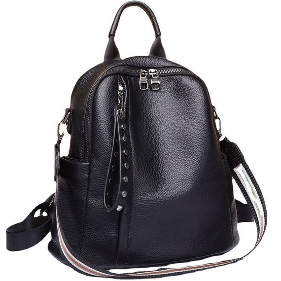 Шкіряний класичний жіночий рюкзак чорний 94083