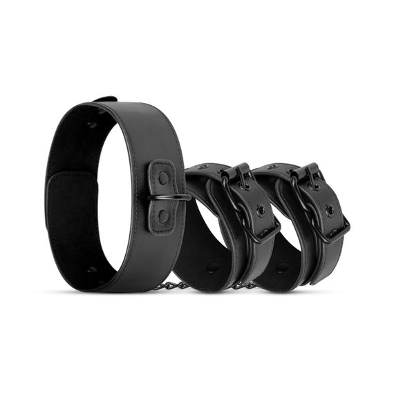 Наручники з нашийником Bedroom Fantasies: Collar & Wrist Cuffs, чорні | Зображення 1