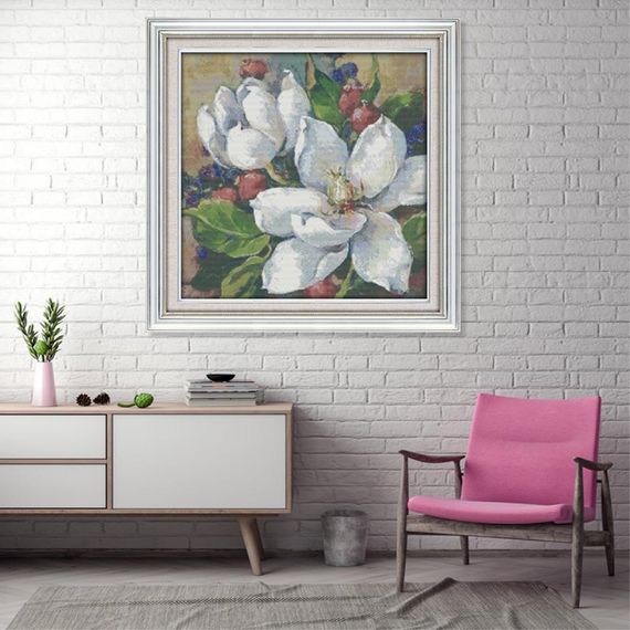 Набір для вишивання за нанесеною на канву схемою "Oil Painting Magnolia". AIDA 14CT printed 58*58 см | Зображення 9