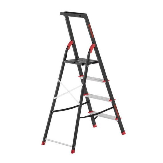 Драбина 4 сход., лоток для інвентарю, сталевий профіль, висота верхньої сход. 0,8 м INTERTOOL LT-0054 | Зображення 1