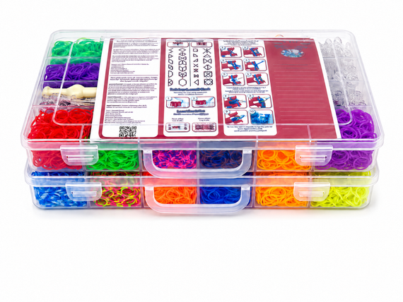 Набор резинок для плетения браслетов 12000 шт в 2-ярусном кейсе Loom Bands, двухэтажный органайзер 25 ячеек со станком | Зображення 1