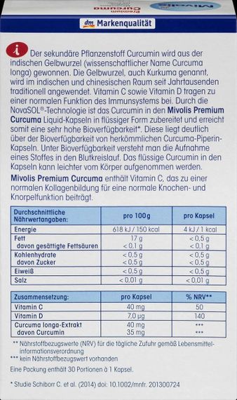 Капсули "Mivolis рідкий концентрат екстракт кореня Куркуми Преміум + С + D3", 30 шт., Німеччина | Зображення 2