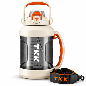 Спортивна пляшка TKK 2000 мл — велика пляшка для води з Tritan BPA Free, матова біла, з ергономічною ручкою та клапаном