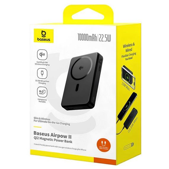 Портативний ЗП Power Bank Baseus Airpow II OS Qi2 22.5W з БЗП 10000 mAh (P10080000) Cosmic Black | Зображення 4