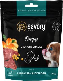 Хрустящие лакомства Savory для здорового роста щенков с ягненком и облепихой, 200 г