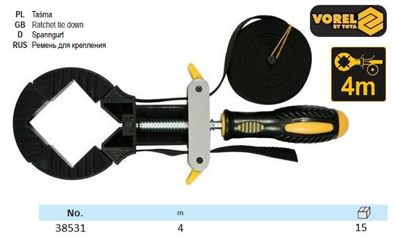 Струбцина ремінна : L =4 м, довжина затиску 320 мм Польща VOREL-38531
