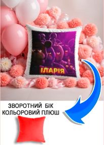 Подушка плюшева Мерч Крафт Дизайн з принтом FNAF імя Iларiя червоний плюш квадратна 33х33 см