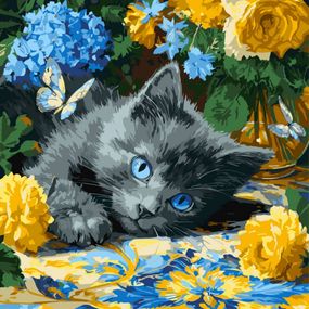 Картина за номерами "Кошення блакитнооке" ©art_selena_ua KHO6795, 40х40 см