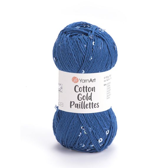 Yarnart COTTON GOLD PAILLETTES No 7111 синий Коттон Голд Пайетка Пряжа хлопок с пайеткой, нитки для вязания