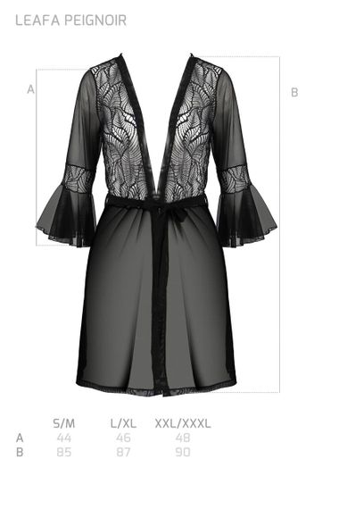 Пеньюар Passion LEAFA PEIGNOIR black, L/XL, довжина трохи вище коліна, широкі рукави, зав'язується на пояс sexstyle | Зображення 4