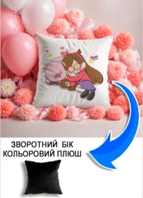 Подушка плюшева Мерч Крафт Дизайн з принтом Гравіті Фолз чорний плюш квадратна 33х33 см