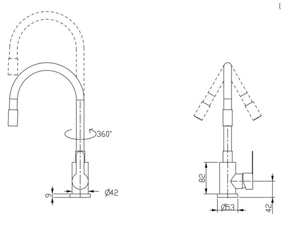 Змішувач для кухні Brinex Pure 015F3 з гнучким виливом Nickel/Black BRIPUR015F3NKB | Зображення 1