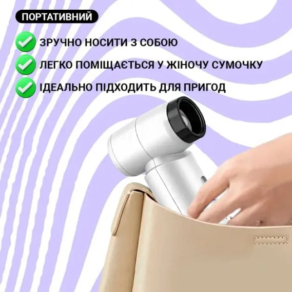 Смарт-фен на аккумуляторе от USB, 4500мАч, 55Вт, Белый/Беспроводной турбовентилятор/Фен аккумуляторный | Зображення 2
