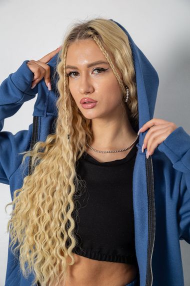 Спортивний костюм жіночий на флісі, колір джинс, 244R7777 | Зображення 5