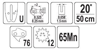 Шина направляющая цепной пилы 20"/50 см 76 звеньев YATO YT-84937 | Зображення 1