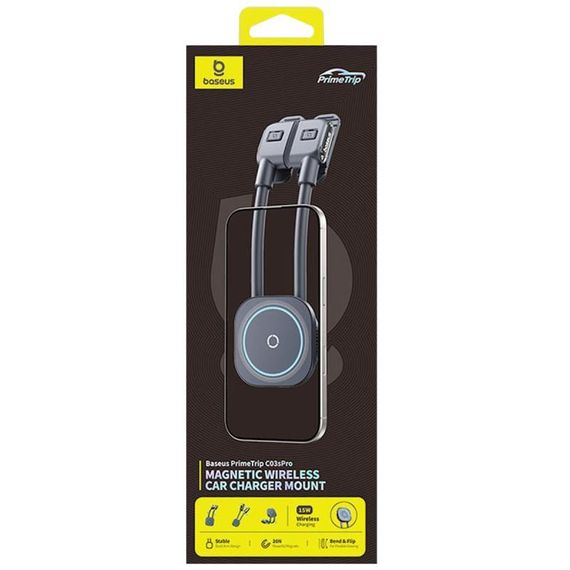 Автотримач з БЗП Baseus PrimeTrip C03s Pro Magnetic Wireless Charging (C0013B) Cosmic Black | Зображення 1