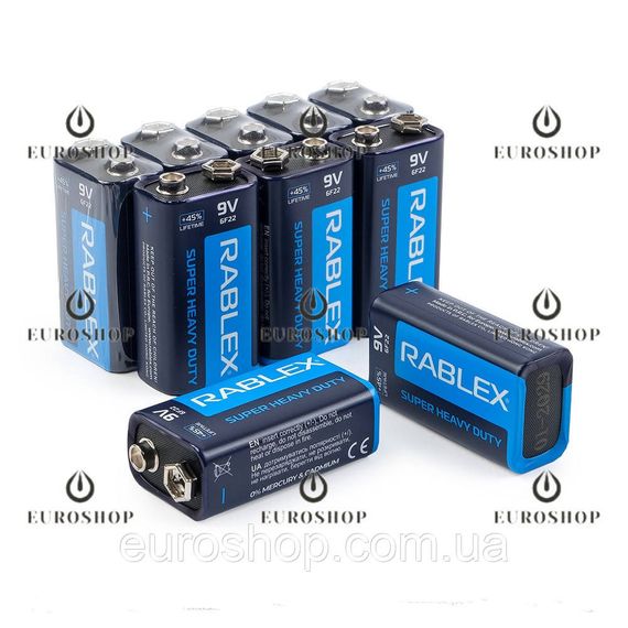 Батарейка крона Rablex 9V 6F22, батарейка сольова | Зображення 1