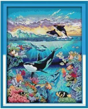 Набір для вишивання за нанесеною на канву схемою "Underwater world". AIDA 14CT printed,40*49 см