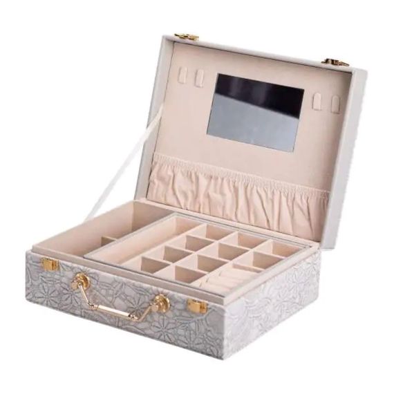 Скринька для прикрас з еко шкіри 2 яруси із дзеркалом органайзер для ювелірних виробів HP-5-15G | Зображення 1