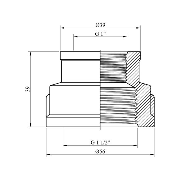 Муфта перехідна посилена LexLine 1 1/2"х1" ВВ нікельована НК0309-Вн | Зображення 1