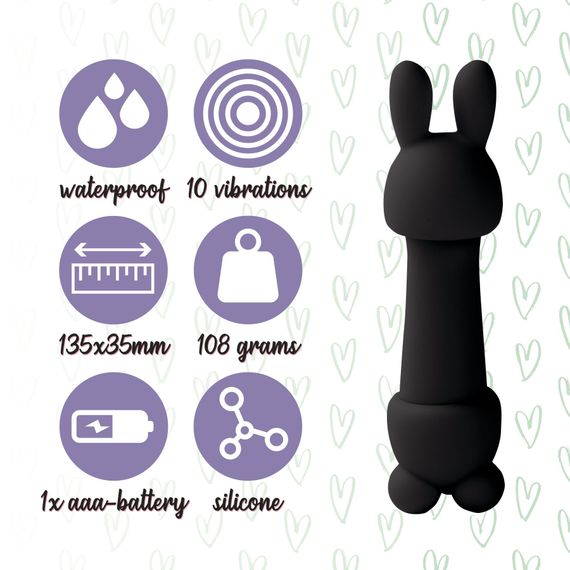 Мини-вибратор FeelzToys Mister Bunny Black с двумя насадками | Зображення 4