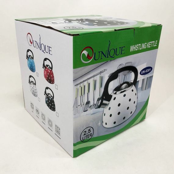 Чайник із свистком для газової плити Unique UN-5301 2,5л горошок. MS-359 Колір: блакитний | Зображення 2