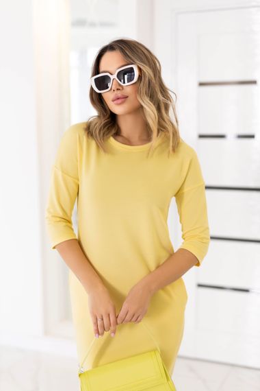 Трикотажне жіноче плаття приталене з рукавом три чверті колір жовтий розмір 54/56 GF9035 | Зображення 1