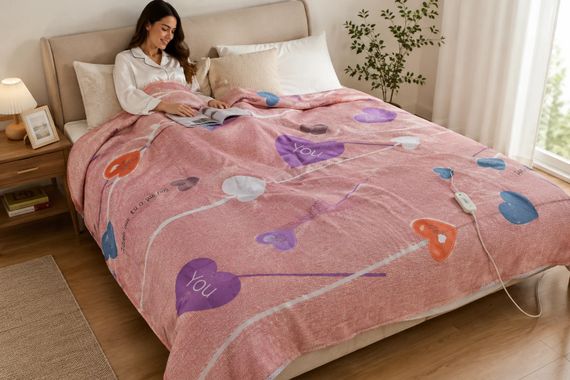 Электропростынь Electric Blanket 7421 150×170 см с 2 режимами подогрева, розовая с сердечками | Зображення 5