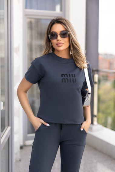 Женский летний спортивный костюм с футболкой и штанами GF1787 цвет темно-серый размер 42/44 | Зображення 1