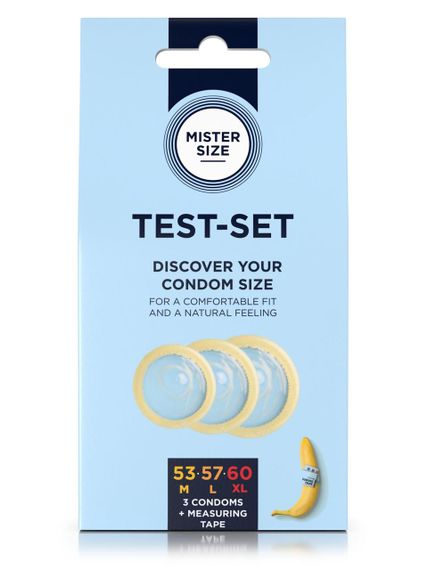Набор презервативов Mister Size Test-set 53-57-60 с инструкцией по подбору размера презерватива (EN)