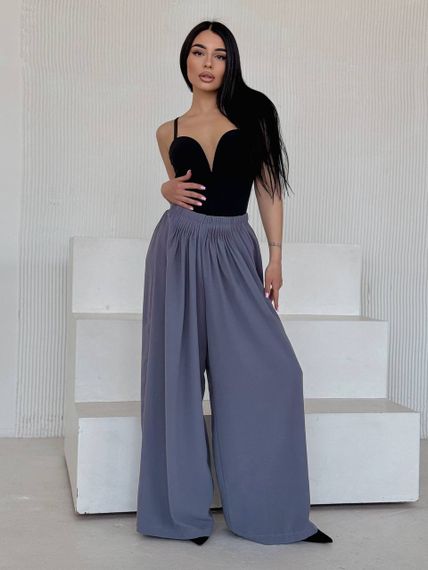 Женские широкие свободные брюки палаццо в складку AV180 размер M/L цвет серый