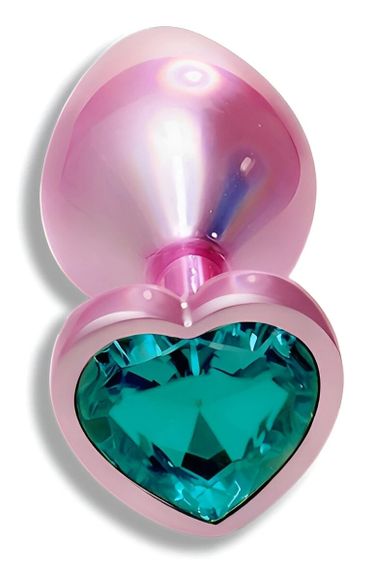 Анальная пробка EGZO Pink Perl Heart Plug S с бирюзовым кристаллом, металлическая Sex Aura | Зображення 1