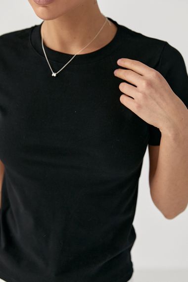 Однотонна жіноча еластична футболка - чорний цвет, ONE SIZE (є розміри) | Зображення 3