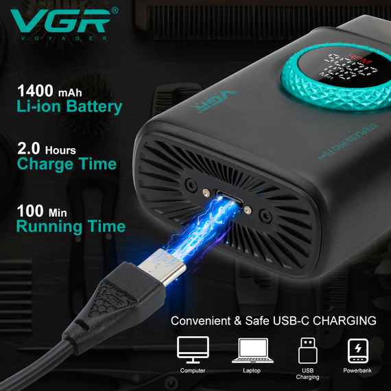 Електробритва VGR V-377 BLACK шейвер, подвійне лезо, регулювання потужності, LED дисплей | Зображення 5