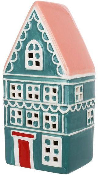 Керамічний будиночок з LED-підсвіткою "Городок" 20см, рожевий з бірюзою КОПІЯ