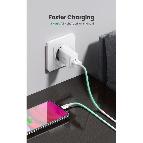 Дата кабель USB 2.0 AM to Lightning 2.0m US155 2.4A, Nickel Plating ABS Shell White Ugreen (20730) | Зображення 2