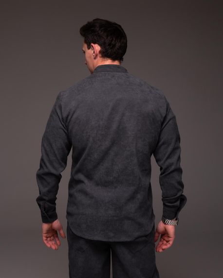 Мужская вельветовая рубашка с воротником стойка и длинным рукавом на пуговицах цвет темно-серый, размер L  RA2334 | Зображення 2