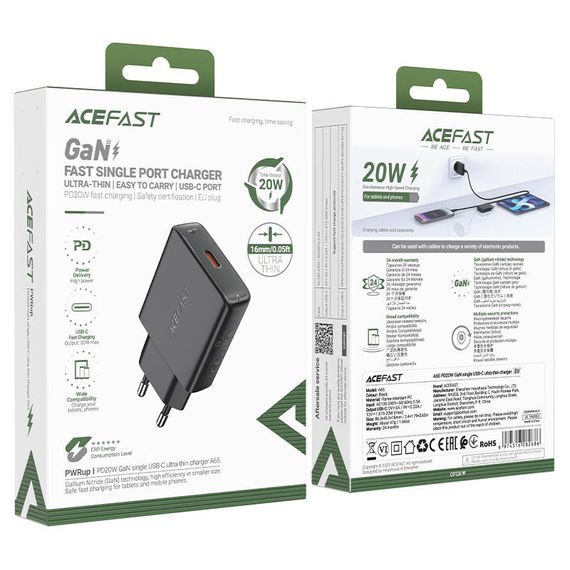 СЗУ Acefast A65 PD20W GaN (USB-C) Black | Зображення 5