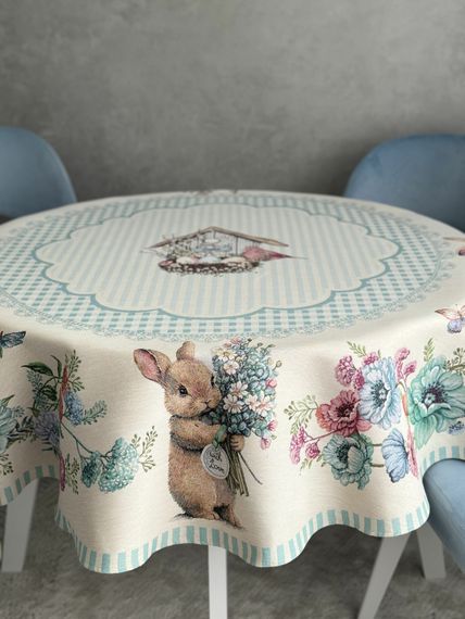 Скатертина гобеленова BLUE BUNNIES Limaso, Ø160, Кругла, Великодній, Без люрексу, 40% поліестер, 60% бавовна, Гобелен | Зображення 2