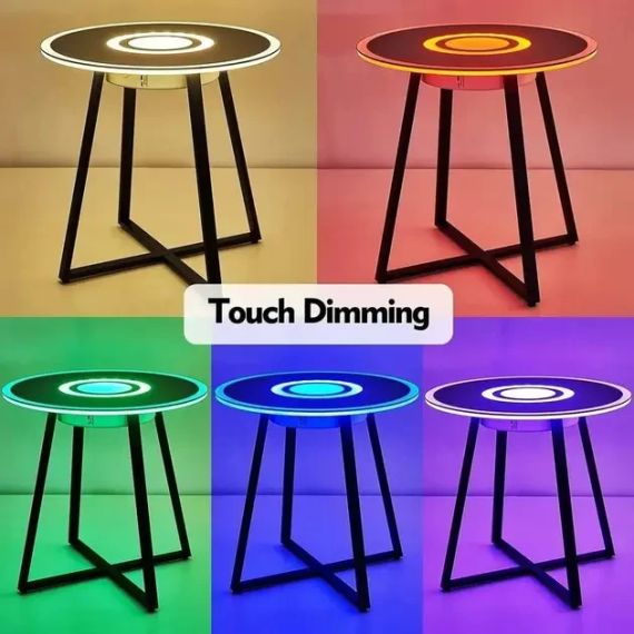 Круглый стеклянный музыкальный журнальный столик с подсветкой, подзарядка, Bluetooth | Зображення 5