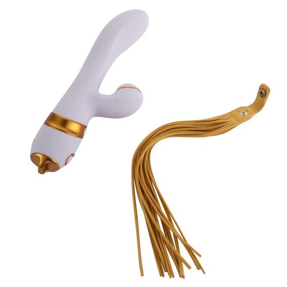 Вібратор-кролик з пульсацією та флогером LOCKINK SEVANDA Whip Vibrating Massage Wand, біло-золотий Sex Aura | Зображення 5